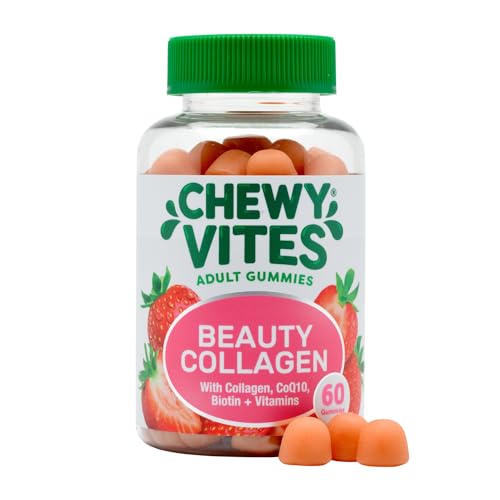 Chewy Vites Beauty Collagen 60 Gummy Vitamins |Hydrolised Collagen, CoQ10, Biotin + Vitamins | 1 Month Supply | Real Fruit Juice | Berry Flavour | 2-a-Day | CHEWY VITES uk supplements