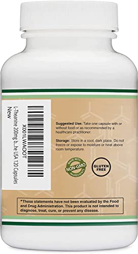 L-Theanine Supplement 200mg, 120 Capsules (Soy Free, Gluten Free, Non-GMO Double Wood Supplements uk supplements