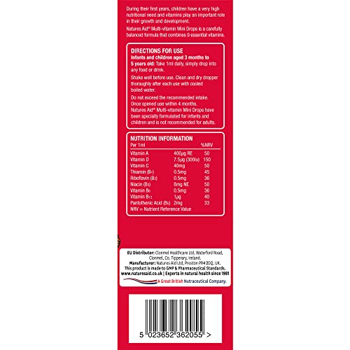 Natures Aid Mini Drops Multi-vitamin for Infants and Children, Sugar Free, 50 ml Natures Aid uk supplements