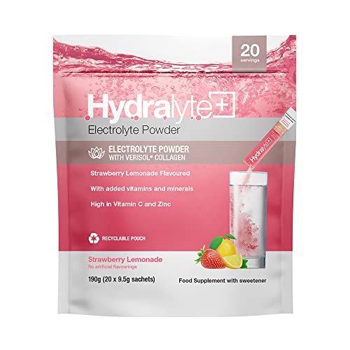 Hydralyte Plus Collagen Effervescent Electrolytes Powder Sachets - 20 Strawberry Lemonade Flavored Sticks Hydralyte uk supplements