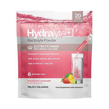 Hydralyte Plus Collagen Effervescent Electrolytes Powder Sachets - 20 Strawberry Lemonade Flavored Sticks Hydralyte uk supplements