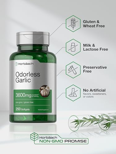 Odorless Garlic Softgels | 250 Count | Ultra Potent Garlic Extract | Non-GMO & Gluten Free Horbäach uk supplements