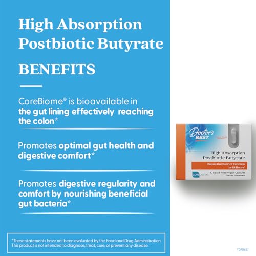 Doctor's BEST High Absorption Postbiotic Butyrate Featuring Corebiome, Gut & Immune Health, Non-GMO, Gluten Free, Soy Free, Vegan, 30 Liquid Veggie Caps Doctor's BEST uk supplements