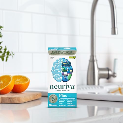 NEURIVA Plus Brain Supplement for Memory and Focus Clinically Tested Nootropics for Concentration for Mental Clarity, Cognitive Enhancement Vitamins B6, B12, Phosphatidylserine 30 Capsules NEURIVA uk supplements