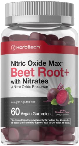 Nitric Oxide Beet Root Gummies | 60 Count | with Nitrates | Natural Strawberry Flavor Horbäach uk supplements