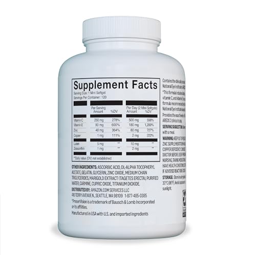 Amazon Basics Eye Vitamin and Mineral Supplement, AREDS 2 Formula with Lutein & Zeaxanthin, 120 Softgels Amazon Basics uk supplements
