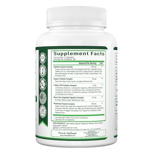 Purely Optimal Premium Digestive Enzymes Plus Prebiotics & Probiotics - for Better Digestio Purely Optimal uk supplements