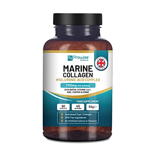 Marine Collagen with Hyaluronic Acid 1100mg | 90 Collagen Capsules High Strength for Women & Men PH PROWISE Healthcare uk supplements