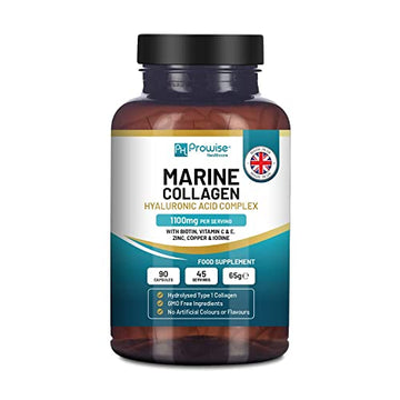 Marine Collagen with Hyaluronic Acid 1100mg | 90 Collagen Capsules High Strength for Women & Men PH PROWISE Healthcare uk supplements