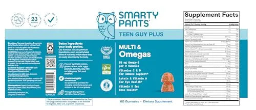 SmartyPants Teen Guy Multivitamin Gummies - Improved Formula: Omega 3 (DHA/EPA), Vitamin D3, C, Vitamin B12, B6, A, K & Zinc SmartyPants uk supplements