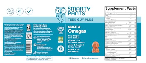 SmartyPants Teen Guy Multivitamin Gummies, Omega 3 (DHA/EPA), Vitamin D3, C, Vitamin B12, B6, A, K & Zinc, Folate, Gluten Free, Fruit Flavor, 60 Count (30 Day Supply) SmartyPants uk supplements