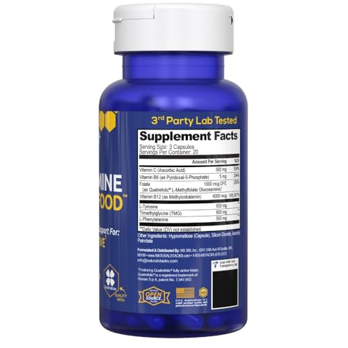 NATURAL STACKS Dopamine Brain Food - 650mg L-Tyrosine Supplement - Dopamine Supplement for Focus & Mental Drive - Supports Mental Energy - Neurotransmitter Support with B Vitamins - 60 Capsules NATURAL STACKS uk supplements