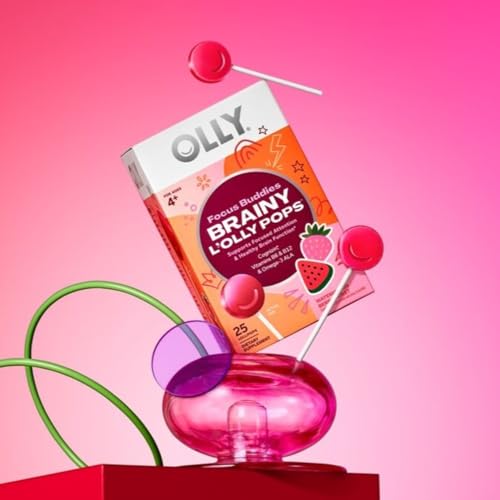 OLLY Focus Buddies L’OLLY Pops, Cognizin, Vitamins B6 and B12, Omega-3 ALA, Supports Focused Attention and Healthy Brain Function,* Kids 4+ Dietary Supplement, Watermelon Strawberry Flavored, 25 Count OLLY uk supplements