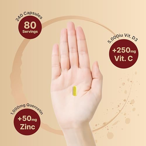 NatureBell Zinc Quercetin with Vitamin C & D3, 240 Capsules | Quercetin 1,000mg, 4 in 1 Zinc 50mg, Vitamin C 250mg, Vitamin D3 5,000 IU – ZincVanta Advanced Immune Defense & Lung Support NatureBell uk supplements