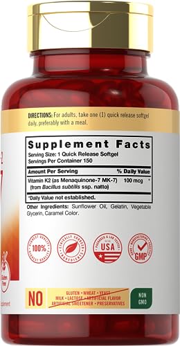 Carlyle Vitamin K2 Supplement 100mcg | K2 MK7 | 150 Softgels | Non-GMO Carlyle uk supplements
