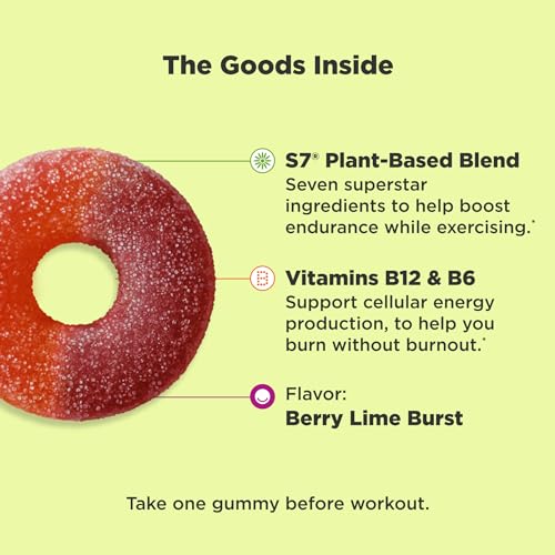 OLLY Pre-Game Energize Workout Gummy Rings, S7 Plant-Based Blend, B Vitamins, Berry OLLY uk supplements