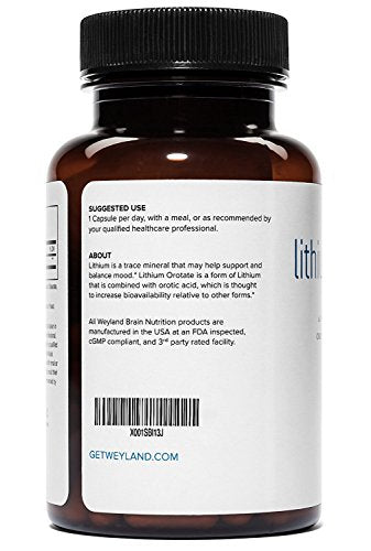 Lithium Orotate 2.5mg (1 Bottle), 60 Vegetarian Capsules, Lithium Supple Weyland Brain Nutrition uk supplements