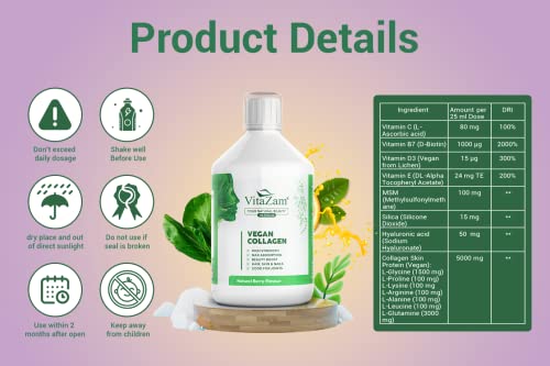 VitaZam Vegan Collagen Liquid 5000mg Hydrolyzed Collagen Peptides for Women VitaZam uk supplements