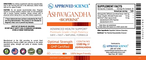 Approved Science® Ashwagandha 1500mg with Bioperine® and Ginger- Alleviate Sleepless Approved Science uk supplements
