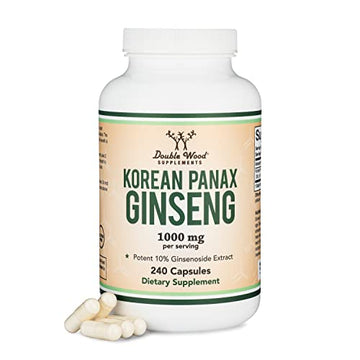 Ginseng Capsules (Korean Red Ginseng Extract, Panax Ginseng 10% Ginsenosides) Double Wood Supplements uk supplements