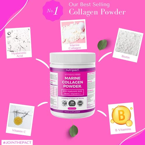 Hydrolysed Marine Collagen Peptides Powder with Hyaluronic Acid, Biotin, Vitamin C & B Vitamins – 10,000mg Collagen nutripact uk supplements