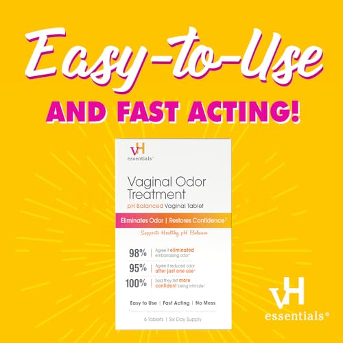 vH essentials Vaginal Odor Treatment - pH Balanced Vaginal Suppositories - 6 Tablets With Applicator, White vH essentials uk supplements