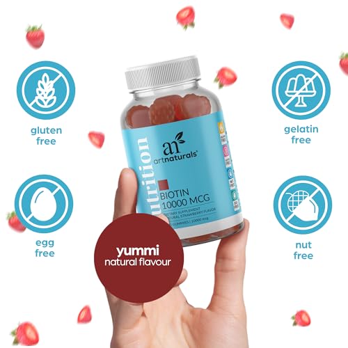 Artnaturals Biotin Gummies for Hair Growth - (100 Gummies - 10000mcg) - Natural Strawberry Artnaturals uk supplements