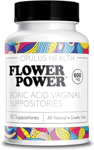Flower Power Vegan Boric Acid Suppositories - 30 Capsules - 600mg for Vaginal Odor and pH Balance Flower Power uk supplements