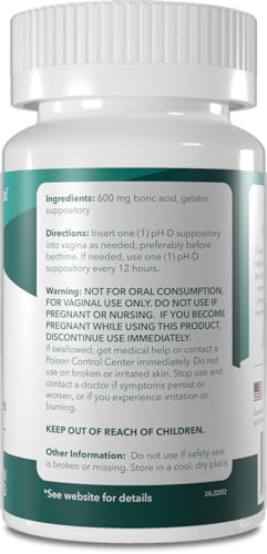 pH-D Feminine Health - 600 mg Boric Acid Suppositories - Woman Owned - for Vaginal Odor Use - 12 Count pH-D Feminine Health Support uk supplements