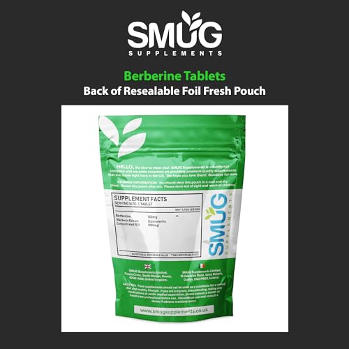 SMUG Supplements Berberine Tablets - 100 High Strength 1000mg Pills - Can Promote SMUG Supplements uk supplements