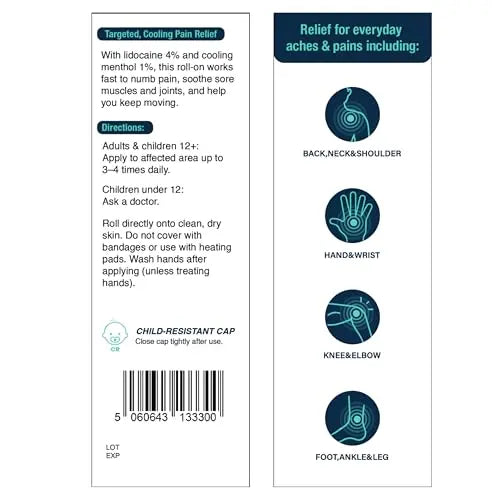 NOVEHA Lidocaine Roll-On Gel 4% | Maximum Strength Temporary Topical Pain Relief for Minor Muscle & Joint Aches | Cooling Formula with Menthol & Arnica | Non-Greasy, Quick-Drying | 2.5 fl oz NOVEHA uk supplements