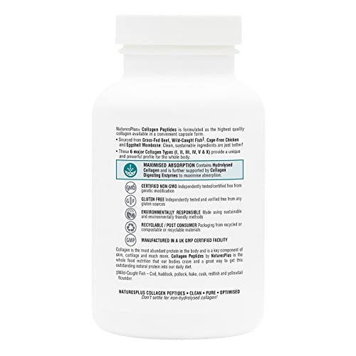 NaturesPlus Collagen Peptides Capsules - Premium Hydrolysed Collagen Supplement Type I, II, III, IV, V and X - Non-GMO, Gluten Free - 90 Capsules Nature's Plus uk supplements