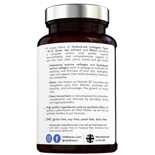 Advanced Collagen Complex - Hydrolised Marine Collagen (Type I) + Hydrolised Bovine Grass Vital Haven uk supplements