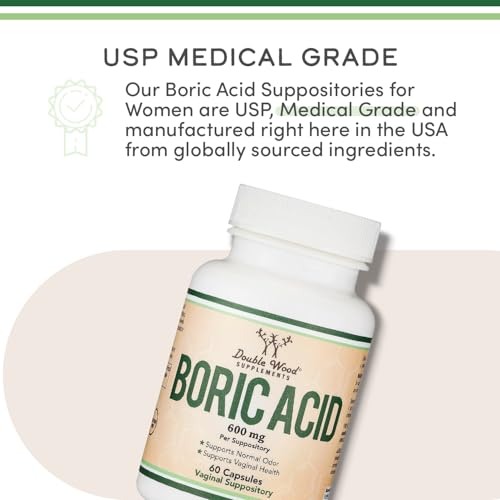 Boric Acid Suppositories 60 Count, Supports Women Health (Easy Dissolve, Third Party Tested) by Double Wood Double Wood Supplements uk supplements