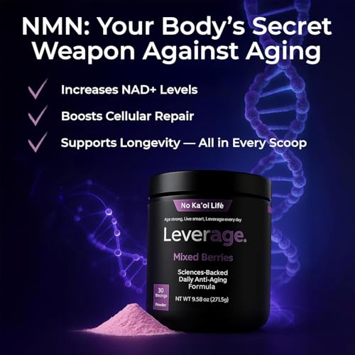 Leverage Mixed Berries Anti–Aging Supplement & Longevity Mix - Daily Wellness Multivitamin Powder with Hyaluronic Acid, L-Glycine & Magnesium for Skin, Energy, Cognitive Function & Joint–30 Servings Leverage uk supplements