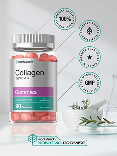 Hydrolyzed Collagen Gummies | 90 Count | Strawberry Flavored Gummy Supplement Horbäach uk supplements