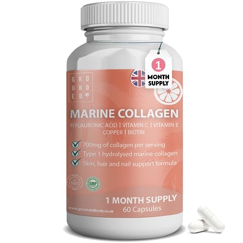 Hydrolysed Marine Collagen 700mg with Hyaluronic Acid, Vitamin C, Vitamin E, Copper & Biotin G R O U N D E D COFFEE SCRUB uk supplements