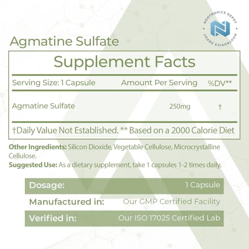 Nootropics Depot Agmatine Sulfate Capsules | 250mg | 240 Count | Energy Supplement Nootropics Depot uk supplements