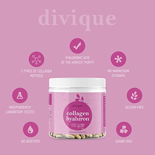Collagen Capsules Divique Collagen Hyaluron 1500mg Collagen Peptides Type 1, 2, 3, 5, 10 Divique uk supplements