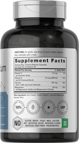 Coral Calcium 1500mg 150 Capsules | Plus Magnesium | Non-GMO, Gluten Free Supplement Horbäach uk supplements