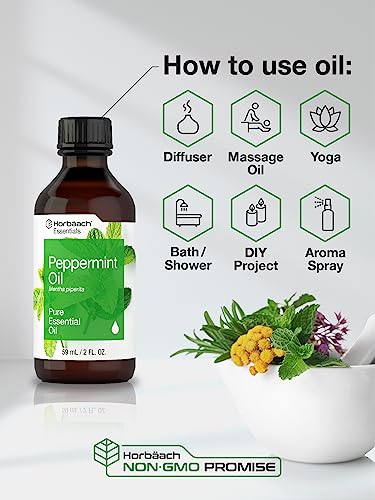Horbaach Peppermint Oil | 2 fl oz | Pure Essential Spray | for Massage, Bath & Diffusers | Non-GMO Horbäach uk supplements
