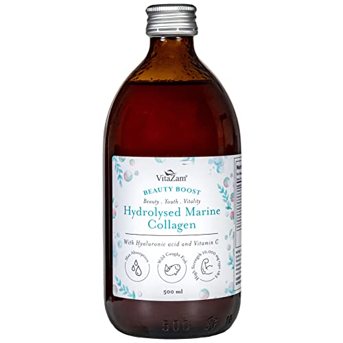 VitaZam Marine Collagen Liquid 10000mg with Hyaluronic Acid, Hydrolysed Peptide, Biotin for Hair, Skin, Nails, Joint, and Muscles, 500 ml VitaZam uk supplements