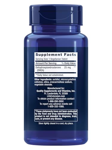 Life Extension DHEA 25 mg – Hormone Balance Supplement, Memory, Muscle Health, Bone Health, Men’s Health, Women’s Health, Gluten-Free, Non-GMO, Vegetarian, 100 Dissolve-in-Mouth Tablets Life Extension uk supplements
