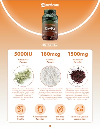 EarthNutri D3 + K2 Bone & Heart Health - 72 Trace Minerals, Vitamin D3 Vitashine, MENA EarthNutri uk supplements