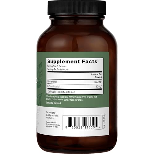 Earth Harmony Myo-Inositol & D-Chiro Inositol Supplement for Women, Ovarian & Hormone Balance for Women - Supports Normal Cycles, Fertility Supplement (120 Capsules) Earth Harmony Naturals uk supplements