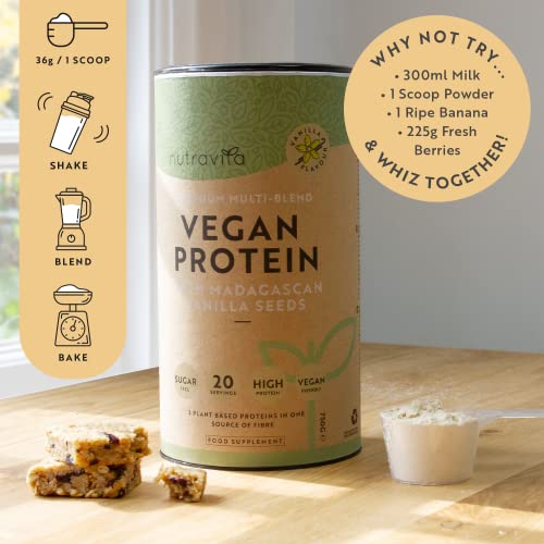 Vegan Protein Powder - Vanilla Flavour - Plant-Based High Protein Powder - 25g Protein per 36g Serving Nutravita uk supplements