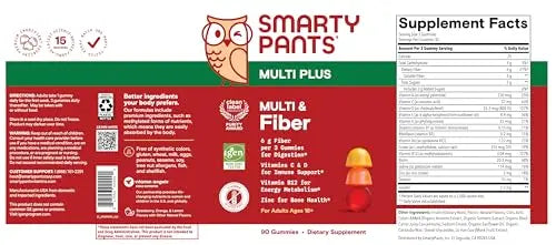 SmartyPants Fiber Supplement & Multivitamin for Men & Women - Improved Formula: Prebiotic Fiber Gummies with Omega 3 (DHA/EPA), Vitamin D3, C, Vitamin B12, B6, A, K & Zinc, 90 Count (30 Day Supply) SmartyPants uk supplements