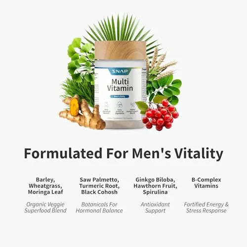 Snap Supplements Men's Multivitamins - Daily Vitamins & Minerals for Men - Vitamin D, B12, Zinc, Herbs & Vitamin C Snap Supplements uk supplements