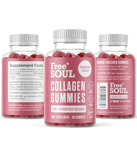 Collagen Gummies, Marine Collagen Supplement with Effective Type 1 Hydrolysed Collagen Peptides Free Soul uk supplements
