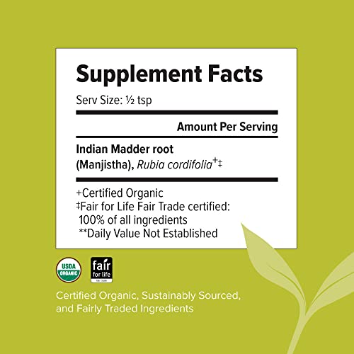 Banyan Botanicals Manjistha Powder, Spice Jar - USDA Organic - Rubia cordifolia - Cleanses Banyan Botanicals uk supplements